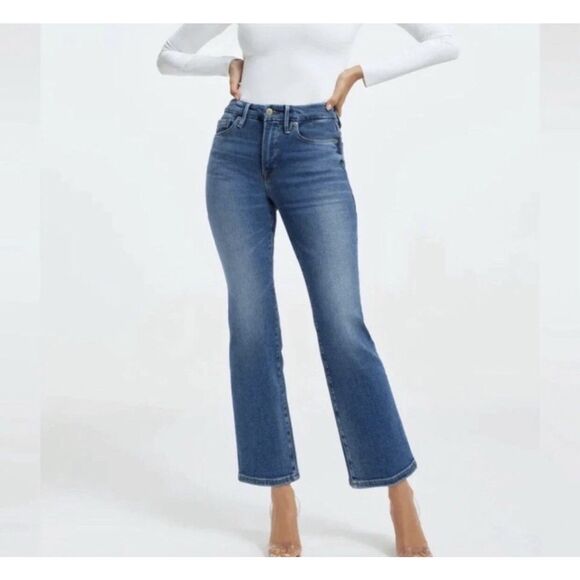 Good American Size 15 34x25 Good Legs Cropped Mini Boot Cut Stretch Blue Jeans - Picture 8 of 8